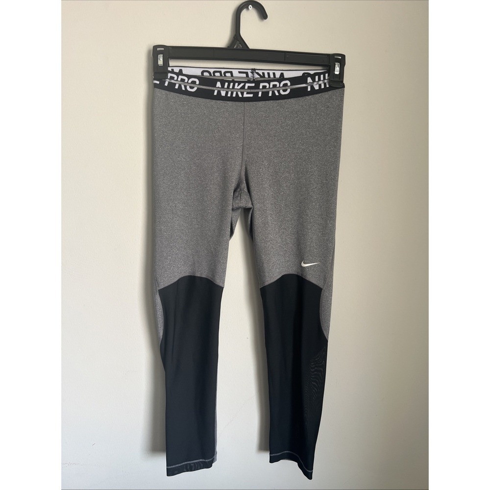 NIKE Pro Dri-Fit Cropped Leggings Size S Heather Gray/Black Mesh